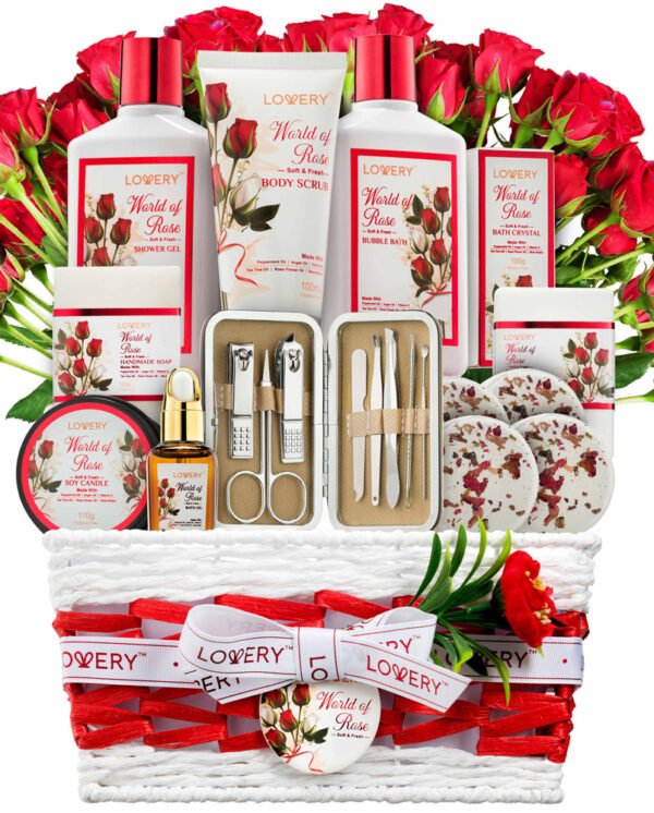 Lovery Red Rose Spa Basket Bath and Body Set