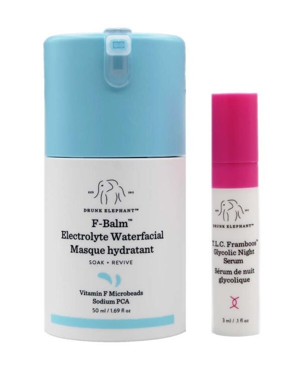 Drunk Elephant F-Balm Waterfacial Masque and T.L.C. Framboos Glycolic Night Serum